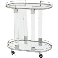 Orsina Oval Mirrored Drinks Trolley With Chrome Metallic Frame, TwoTier Mirrored Glass Cocktail Cart On Castors in Silver