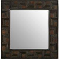 Orsina Boho Square Wall Mirror, Weathered Dark Mango Wood Frame With Carved Detail, Decorative Mirror in Brown
