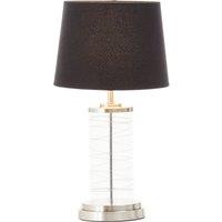 Orsina Glass Cylinder Table Lamp, Chrome Spiral Base with Black Linen Shade, Modern Monochrome Table Light in Brown