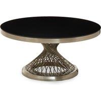 Orsina Coffee Table With Silver Base, Round Black Glass Top Modern Coffee Table, Contemporary Coffee Table