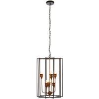 Orsina 6 Bulb Painted Bronze Pendant Lamp, Interlinked Matte Black Iron Shade, Hanging Light in Brown