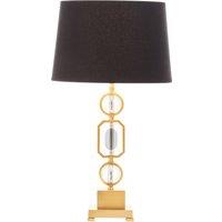 Orsina Art Deco Gold & Crystal Table Lamp, Luxe Black Linen Shade Table Light, Geometric Metal & Crystal Base