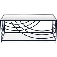 Orsina Mirrored Glass Top Coffee Table, Black Iron Frame with Curved Side Detailing, Open‑Frame Centrepiece in Clear