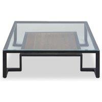 Orsina Roman Coffee Table, Round Tempered Glass Top with Decorative Embossed Bronze Frame, Centrepiece in Black