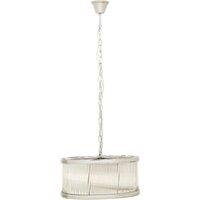 Orsina Nickel Pendant Light, Drum-Shaped 6 Bulb Ceiling Fixture, Fluted Clear Glass Panels, Contemporary Lighting in Silver