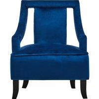 Orsina Black Velvet Accent Chair, Plush Black Velvet Upholstery with Inward-Curving Arms, Wooden-Leg Lounge Chair in Blue