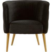 Orsina Black Velvet Tub Chair With Gold Finish Legs, Luxe Curved Barrel Design Accent Chair, Lounge Chair