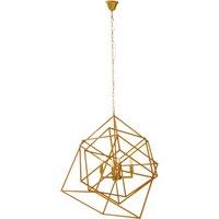 Orsina Brass Finish Four Bulb Pendant Light, Modern Cube Frame Hanging Light, Minimalist Luxe Lighting Fixture in Gold