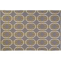 Orsina Grey White & Green Rug, Modern Hand Woven Flatweave Rug with Geometric Oval Pattern, Durable Cotton | Size: 120 cm x 180 cm