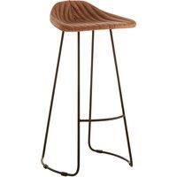 Orsina Light Brown Leather Bar Stool With Footrest, Leather Seat & Sculptural Silhouette, Slim Black Iron Legs