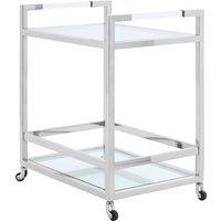 Orsina Polished Stainless Steel 2 Tier Drinks Trolley, Clear Tempered Glass Kitchen Bar Cart, Modern Luxe Drinks in Silver