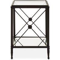 Orsina Square Black Finish Side Table, Two Tier Glass Shelves With Cross Frame Design, Monochrome Accent
