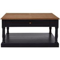 Orsina Black & Natural Wood Coffee Table, 1 Drawer Square Coffee Table For Living Room, Wooden Accent Table