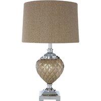 Orsina Mink Shade Table Lamp with Silver Plinth Base, Boutique Style Bedside Lamp with Textured Conical Body in Natural