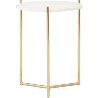 Orsina Round Side Table With White Marble Top, Gold Finish Steel Frame, Decorative End Table, Durable Side Table