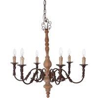 Orsina Antique 6 Arm Chandelier, Wooden Body Decorative Ceiling Light, Distressed Metal Candle Chandelier in Brown