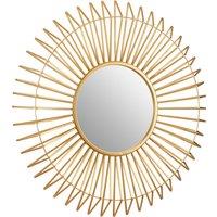Orsina Round Gold Wall Mirror, Sunburst Design Bevelled Mirror For Living Room, Metallic Wall Accent, Gold Mirror