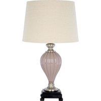 Orsina Pleated Glass Table Lamp, Tonal Pink & Natural Linen Shade, Stepped Iron Base Lamp for Bedside or Lounge