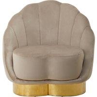 Orsina Mink Velvet Accent Chair| Mink Velvet Upholstery with Scalloped Shell Design, Gold Finish Curved Base in Brown