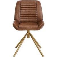 Orsina Buffalo Brown Genuine Leather Accent Chair, ChannelDetailed Brown Leather Seat & Back, Modern Accent Chair