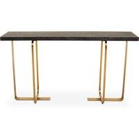 Orsina Console Table, Sleek Tempered Glass Top on Gold-Finish Metal Frame, Dual-Tier Open-Frame Console for Hallway in Gold