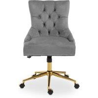Orsina Grey Velvet & Gold-Base Home Office Chair, Tufted Diamond-Back Upholstered Desk Chair, Swivel Seat