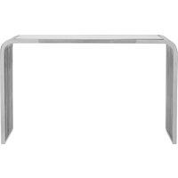 Orsina Luxe Glass Console Table With Mirrored Stainless Steel Base, Polished Art Deco Hallway Console in Silver