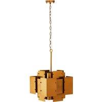 Orsina Modern Brass Finish Pendant Light, Four Bulb Metal Chandelier With Bold Square Frames, Overlapping Bands in Gold