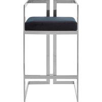 Orsina Black Velvet Bar Stool With Silver Frame, Art Deco Inspired Stainless Steel Bar Stool, Modern Velvet Seat
