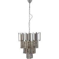 Orsina Large Nickel Painted Chandelier, Four Tier Antique Glass Statement Light, Traditional Bevelled Glass Pendant in Silver