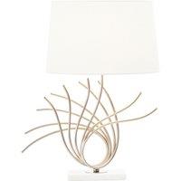 Orsina Brushed Chrome Spoke Table Lamp, Sculptural Chrome Base With White Linen Shade, Modern Decorative Table Light