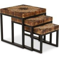 Orsina Set of 3 Nested Wooden Tables, Wood Oval Tops with Sculptural GoldFinish Metal Legs, Occasional Tables in Natural