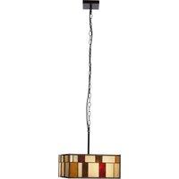 Orsina Rustic Bronze Square Ceiling Light, Multicoloured Glass Pendant Light For Living Room, Textured Shade