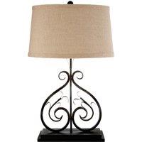 Orsina Black Decorative Table Lamp, Curled Metal Frame Lamp With Neutral Fabric Shade, Luxe Sculptural Desk Light