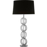 Orsina Table Lamp with Multi Ring Chain Base, High Gloss Nickel Stainless Steel Pedestal, Luxe Black Fabric in Silver