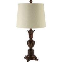 Orsina Neoclassical Bronze Table Lamp, Ornate Fleur-de-Lis Base & Grey Linen Shade, Lighting for Living Room in White