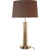 Orsina Table Lamp With Wide Tubular Pillar Base, High Gloss Nickel Coating, Grey Fabric Tapered Shade in Silver
