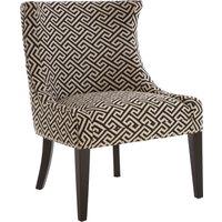 Orsina Greek Key Design Wingback Lounge Chair, Black & Beige Jacquard Upholstery, Solid Birchwood Legs