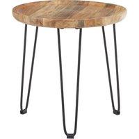 Orsina Natural Mango Wood Small Side Table, Round Wooden Side Table With Black Iron Legs, Modern Rustic Side Table