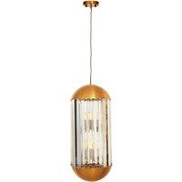 Orsina Chrome Finish 6 Bulb Pendant Light, Capsule-Shaped Crystal Panel Ceiling Fixture, Reflective Modern Lighting in Brown