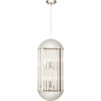 Orsina Chrome Finish 6 Bulb Pendant Light, Capsule-Shaped Crystal Panel Ceiling Fixture, Reflective Modern Lighting in Silver