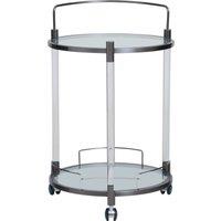 Orsina Round Drinks Trolley, TwoTier Glass Shelves with Acrylic Supports, MidCentury Stainless Steel Bar Cart in Black