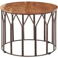 Orsina Natural Mango Wood Large Side Table, Round Wooden Side Table with Iron Frame, Functional Accent Table
