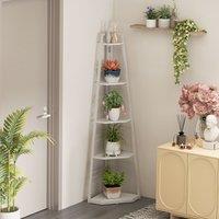 HOMCOM 5-Tier Corner Shelf, Shelving Unit with Adjustable Feet in White