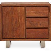 Orsina Acacia OneDoor Sideboard, Natural Solid Acacia Wood Cabinet with Single Door & Three Drawers in Brown