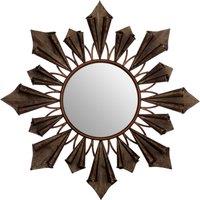 Orsina Starburst Frame Wall Mirror With Antique Gold Reliefs, Statement Mirror For Stairway, Sculpted Round Mirror in Brown