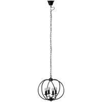 Orsina Matt Black Iron Pendant Light, Industrial Sphere Ceiling Light With 4 Bulb Holders, Assembled Hanging Fixture