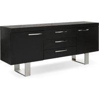 Orsina Grey Elm Wood Sideboard, Natural GreyFinished Elm Cabinet with Polished StainlessSteel ULegs in Black