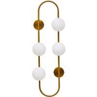 Orsina Four Bulb White Glass Wall Light, Brass Finish Oval Frame Wall Sconce, Minimalist Metal Wall Lamp in Gold