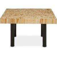 Orsina Rectangular TeakPlug Coffee Table, Solid Teakwood Plug Top on Sleek Black Iron Frame in Natural